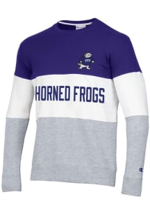 Champion TCU Horned Frogs Mens Purple Blocked Long Sleeve Crew Sweatshirt