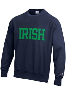 Champion Notre Dame Fighting Irish Mens Navy Blue Wordmark Long Sleeve Crew Sweatshirt