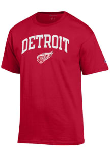 Champion Detroit Red Wings Red Arch Name Mascot Short Sleeve T Shirt