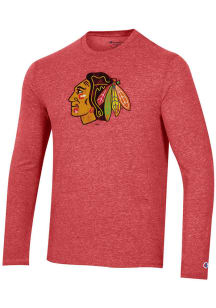 Champion Chicago Blackhawks Red Primary Logo Long Sleeve Fashion T Shirt