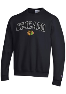 Champion Chicago Blackhawks Mens Black Powerblend Long Sleeve Crew Sweatshirt