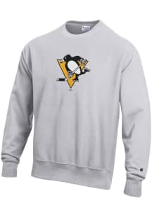 Champion Pittsburgh Penguins Mens Grey LOGO Long Sleeve Crew Sweatshirt