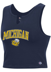 Womens Michigan Wolverines Navy Blue Champion V Notch Cropped Tank Top