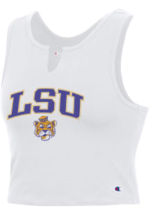 Champion LSU Tigers Womens White V Notch Cropped Tank Top