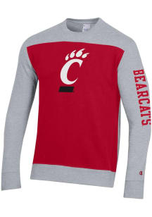 Mens Cincinnati Bearcats Red Champion Yoke Colorblocked Crew Sweatshirt