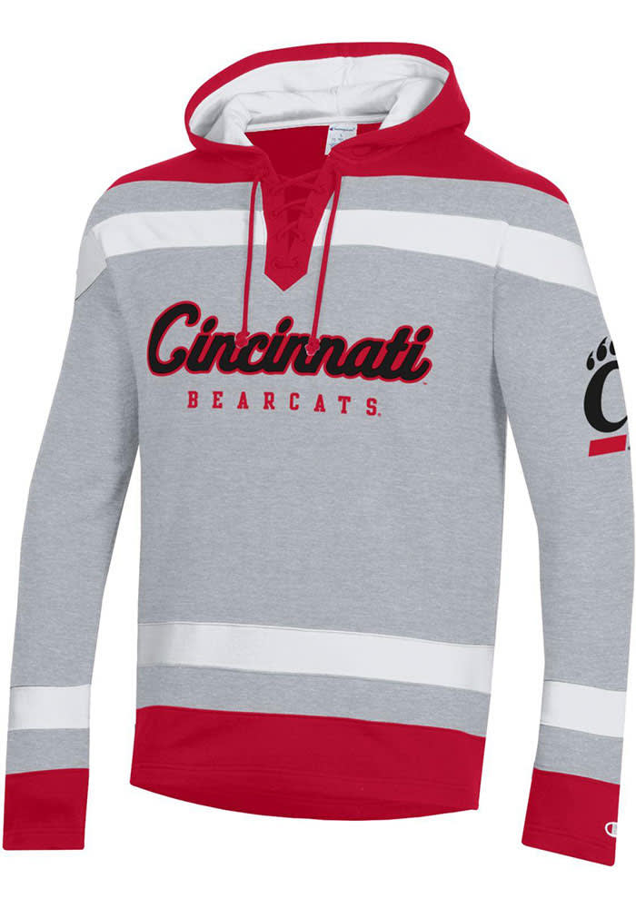 Champion Cincinnati Bearcats Mens Red Big Stripe Hockey Long Sleeve Hoodie