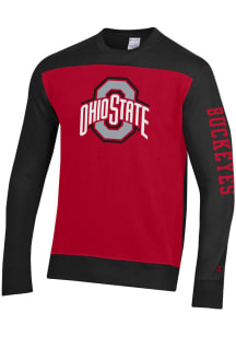 Champion Ohio State Buckeyes Mens Red Yoke Colorblocked Long Sleeve Crew Sweatshirt