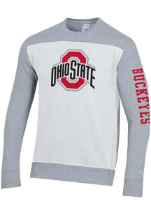 Champion Ohio State Buckeyes Mens Grey Yoke Colorblocked Long Sleeve Crew Sweatshirt