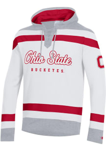 Champion Ohio State Buckeyes Mens White Big Stripe Hockey Long Sleeve Hoodie