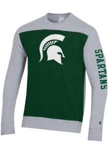 Champion Michigan State Spartans Mens Grey Yoke Colorblocked Long Sleeve Crew Sweatshirt