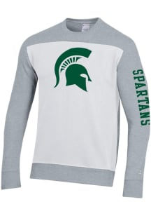 Champion Michigan State Spartans Mens White Yoke Colorblocked Long Sleeve Crew Sweatshirt