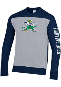 Champion Notre Dame Fighting Irish Mens Navy Blue Yoke Colorblocked Long Sleeve Crew Sweatshirt