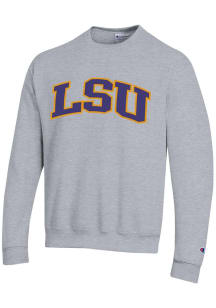 Champion LSU Tigers Mens Grey Twill Arch Name Long Sleeve Crew Sweatshirt