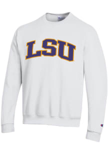 Champion LSU Tigers Mens White Twill Arch Name Long Sleeve Crew Sweatshirt
