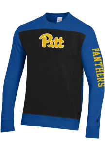 Champion Pitt Panthers Mens Blue Yoke Colorblocked Long Sleeve Crew Sweatshirt