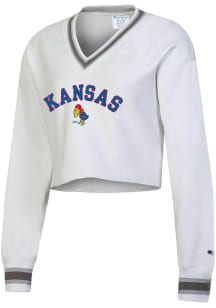 Champion Kansas Jayhawks Womens White RW Cropped Crew Sweatshirt