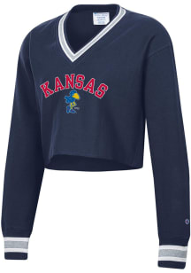 Champion Kansas Jayhawks Womens Navy Blue RW Cropped Crew Sweatshirt