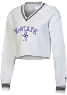 Champion K-State Wildcats Womens White RW Cropped Crew Sweatshirt