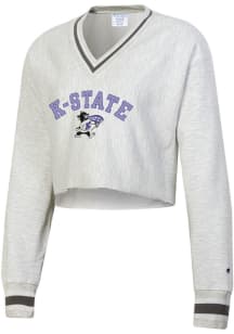 Champion K-State Wildcats Womens Grey RW Cropped Crew Sweatshirt