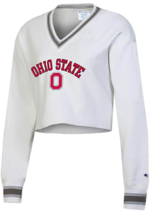 Champion Ohio State Buckeyes Womens White RW Cropped Crew Sweatshirt