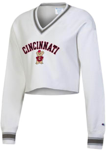 Champion Cincinnati Bearcats Womens White RW Cropped Crew Sweatshirt
