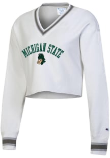 Champion Michigan State Spartans Womens White RW Cropped Crew Sweatshirt