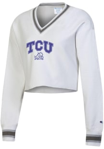 Champion TCU Horned Frogs Womens White RW Cropped Crew Sweatshirt