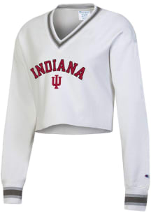Champion Indiana Hoosiers Womens White RW Cropped Crew Sweatshirt