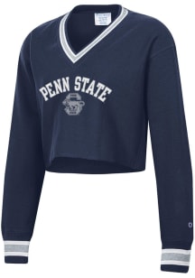 Champion Penn State Nittany Lions Womens Navy Blue RW Cropped Crew Sweatshirt
