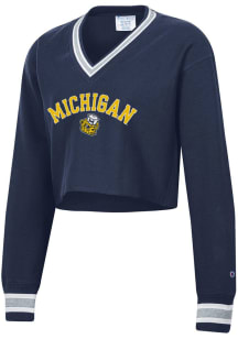 Champion Michigan Wolverines Womens Navy Blue RW Cropped Crew Sweatshirt