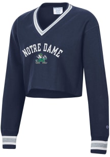 Champion Notre Dame Fighting Irish Womens Navy Blue RW Cropped Crew Sweatshirt