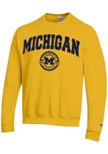 Champion Michigan Wolverines Mens Yellow Arch Seal Long Sleeve Crew Sweatshirt
