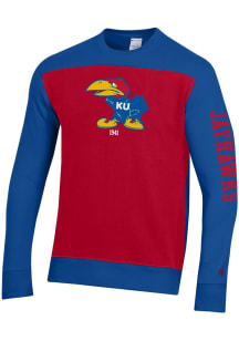 Champion Kansas Jayhawks Mens Red Yoke Colorblocked Long Sleeve Crew Sweatshirt