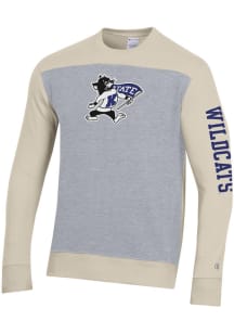 Champion K-State Wildcats Mens Grey Yoke Colorblocked Long Sleeve Crew Sweatshirt