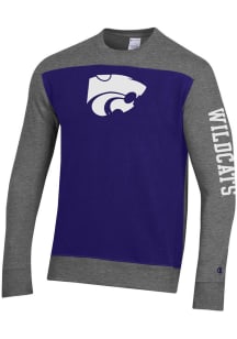 Champion K-State Wildcats Mens Purple Yoke Colorblocked Long Sleeve Crew Sweatshirt