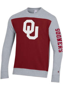 Champion Oklahoma Sooners Mens Crimson Yoke Colorblocked Long Sleeve Crew Sweatshirt