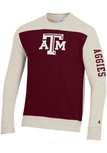 Champion Texas A&amp;M Aggies Mens Maroon Yoke Colorblocked Long Sleeve Crew Sweatshirt