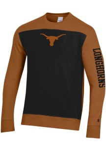 Champion Texas Longhorns Mens Black Yoke Colorblocked Long Sleeve Crew Sweatshirt