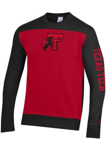 Champion Texas Tech Red Raiders Mens Red Yoke Colorblocked Long Sleeve Crew Sweatshirt