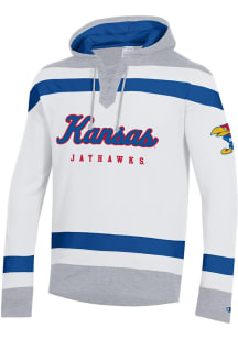 Champion Kansas Jayhawks Mens Blue Big Stripe Hockey Long Sleeve Hoodie