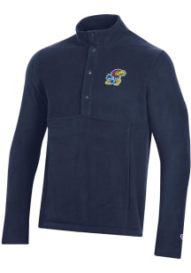 Champion Kansas Jayhawks Mens Navy Blue Explorer Snap Long Sleeve 1/4 Zip Pullover