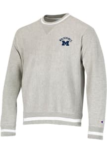 Champion Michigan Wolverines Mens Grey Vintage Wash Reverse Weave Long Sleeve Crew Sweatshirt