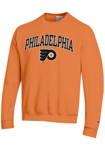 Champion Philadelphia Flyers Mens Orange Arch Name Long Sleeve Crew Sweatshirt