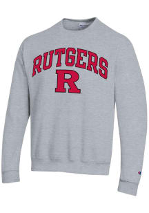 Mens Rutgers Scarlet Knights Grey Champion Powerblend Fleece Crew Sweatshirt
