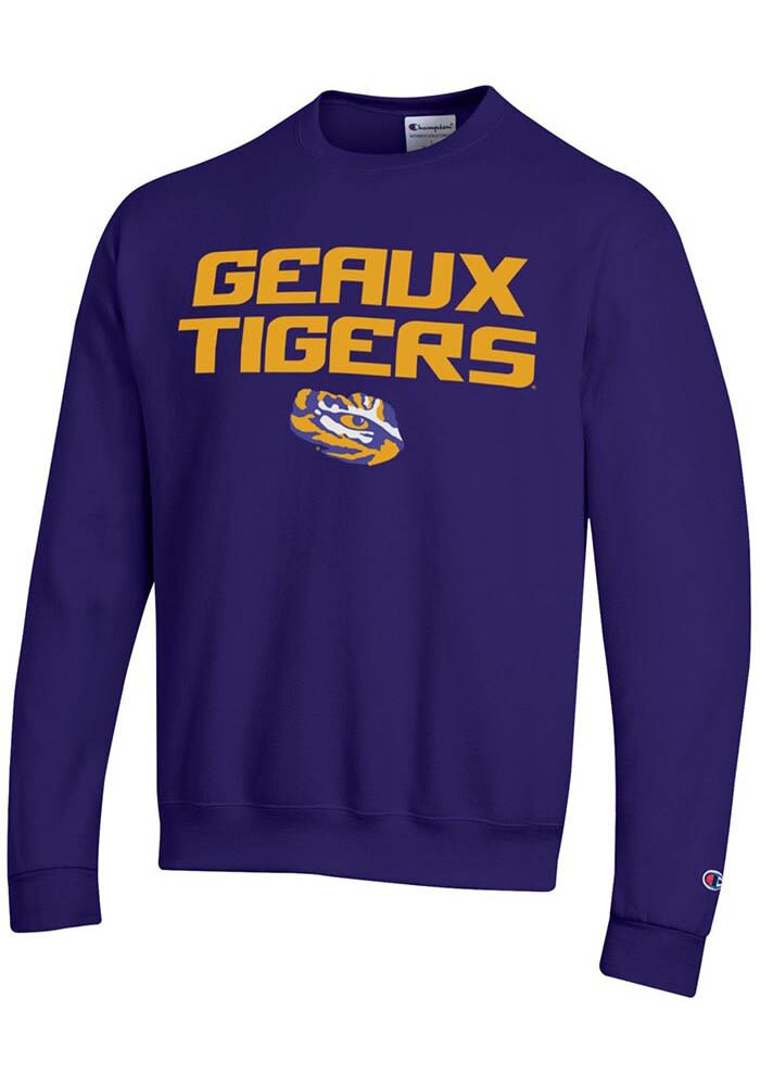 Champion LSU Tigers Mens PURPLE Stacked Slogan Crew Sweatshirt