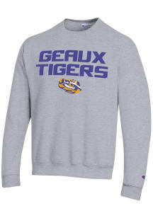 Champion LSU Tigers Mens Grey Stacked Slogan Long Sleeve Crew Sweatshirt
