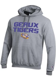 Champion LSU Tigers Mens Grey Stacked Slogan Long Sleeve Hoodie