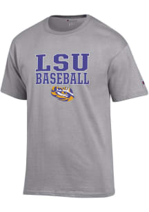 Champion LSU Tigers Grey Stacked Baseball Short Sleeve T Shirt