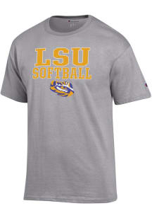 Champion LSU Tigers Grey Stacked Softball Short Sleeve T Shirt