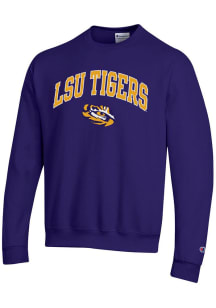 Champion LSU Tigers Mens Purple Arch Mascot Long Sleeve Crew Sweatshirt